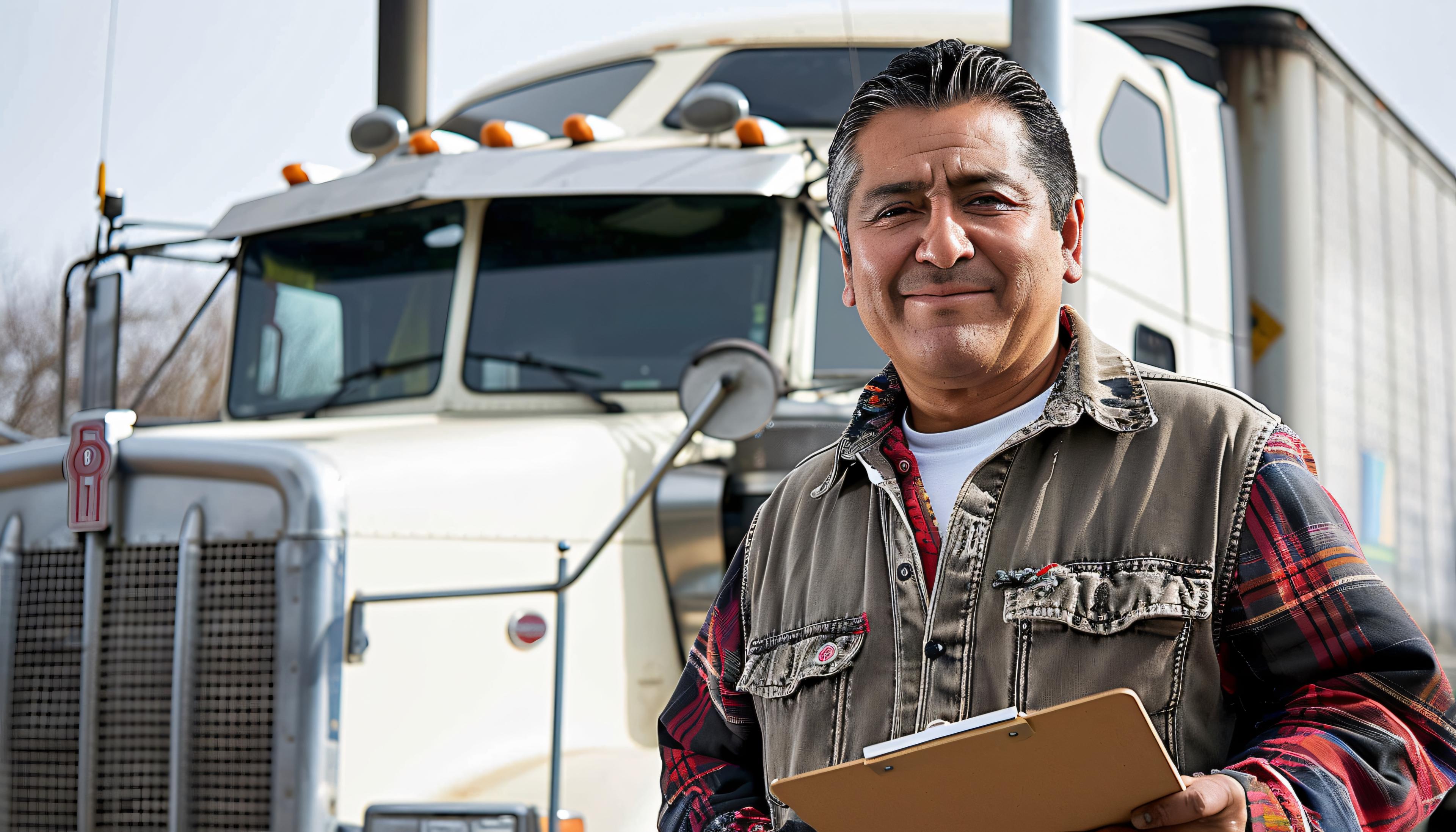 Truck driver with clipboard